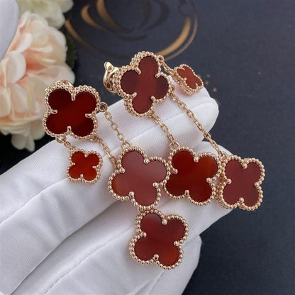 [⭐Shinejoy]CLOVER EARRINGS CARNELIAN 4 MOTIFS PINK GOLD
