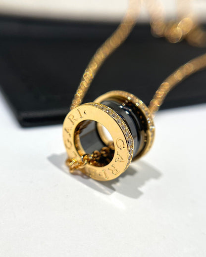 [⭐Shinejoy]ZERO 1 BLACK CERAMIC DIAMOND PINK GOLD NECKLACE
