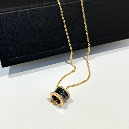[⭐Shinejoy]ZERO 1 BLACK CERAMIC DIAMOND PINK GOLD NECKLACE